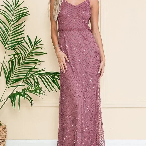 NEW LONG OFF THE SHOULDER SLEEVELESS EMBROIDERED DRESS WITH ZIPPER BACK AC IN001